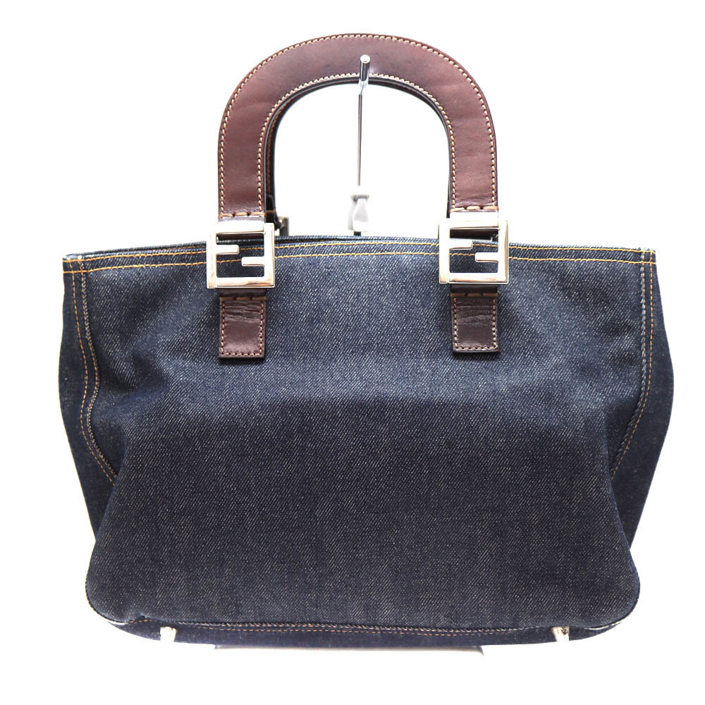 Fendi bag tote navy leather brown denim - Picture 2 of 6